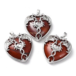 Red Jasper Natural Red Jasper Heart Pendant Rhinestone Settings, Rack Plating Platinum Plated Brass Wings Charms, Long-Lasting Plated, Fit for 3mm Rhinestone, 37x33x10~11.5mm, Hole: 8x5mm