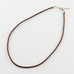 Седло Коричневый Модный имитация плетеный кожаный ожерелье решений, с конечными железными цепями и Lobster Claw застежками, Платиновый металл, седло коричневый, 16.9 дюйм x 3 мм