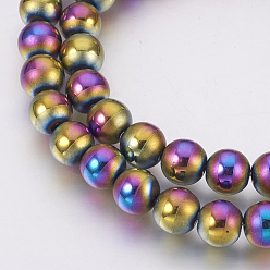 Multi-color Plated Electroplate Non-Magnetic Synthetic Hematite Beads Strands, Polished, Frosted, Round, Multi-color Plated, 4mm, Hole: 1mm, about 106pcs/strand, 15.7 inch(40cm)