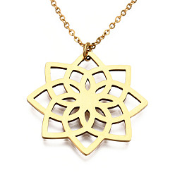 Golden 201 Stainless Steel Pendant Necklaces, with Cable Chains, Lotus, Golden, 17.5 inch~17.9 inch(44.5~45.5cm), 1.5mm, Lotus: 29.5x29.5x1mm