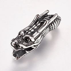 Antique Silver 316 Surgical Stainless Steel Beads, Dragon, Antique Silver, 14x11x36mm, Hole: 6mm