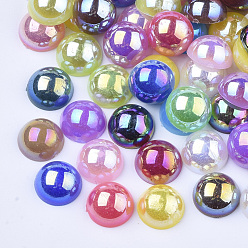Color mezclado Abs cabujones de perlas de imitación, color de ab chapado, cúpula / media ronda, color mezclado, 12x6 mm, sobre 1000 unidades / bolsa