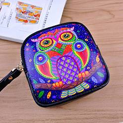Owl Leather Clutch Bags, Change Purse with Zipper, for Women, Square, Owl, 10x9x3cm