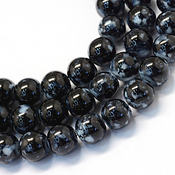 Negro Vidrio pintado hornear hebras de perlas redondo, negro, 8.5~9 mm, agujero: 1.5 mm, sobre 105 unidades / cadena, 31.8 pulgada