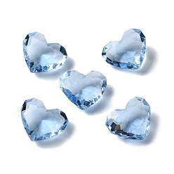 Bleu Bleuet Cabochons en verre transparent strass, facette, cœur, pointé en arrière, bleuet, 9.5x12x5.5mm