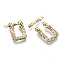 Real 16K Gold Plated Brass Micro Pave Clear Cubic Zirconia D-Ring Anchor Shackle Clasps, for Bracelets Making, Nickel Free, Rectangle, Real 16K Gold Plated, 19x16x3mm, Hole: 1mm