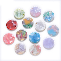 Mixed Color Cellulose Acetate(Resin) Pendants, Flat Round, Mixed Color, 17x3mm, Hole: 1.2mm