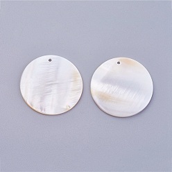 Cáscara Pendientes de concha, sin teñir, plano y redondo, 30x1~2 mm, agujero: 1.4 mm