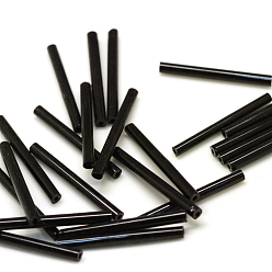 Black Opaque Glass Bugle Beads, Black, 18x2.5mm, Hole: 0.5mm, about 2500pcs/bag