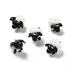 Blanc Perles lampwork, perles au chalumeau, faits à la main, moutons, blanc, 12.5x19.5x15.5mm, Trou: 1.6mm