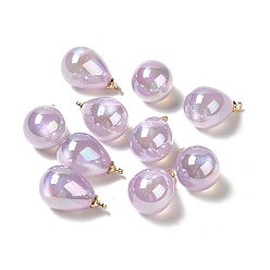 Lilac UV Plating Acrylic Pendants, with Light Gold Tone Brass Findings, Teardrop Charm, Lilac, 19.5x12mm, Hole: 1.6mm