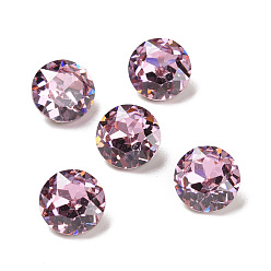 Light Rose Glass Rhinestone Cabochons, Pointed Back & Back Plated, Flat Round, Light Rose, 8x4.5mm