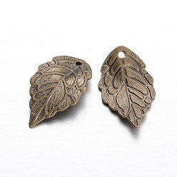 Bronze Antique Pendentifs feuilles de laiton, bronze antique, 16x10x1mm, Trou: 1mm