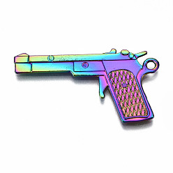 Rainbow Color Colgantes de aleación de color arcoíris, sin plomo y cadmio, pistola, 23x41x2 mm, agujero: 2 mm