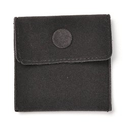 Noir Sacs à bijoux carrés en velours, avec bouton pression, noir, 6.7~7.3x6.7~7.3x0.95 cm