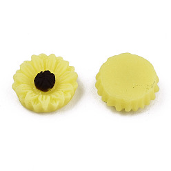 Yellow Opaque Resin Cabochons, Flower, Yellow, 8.5x3mm