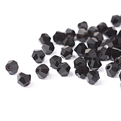 Noir Perles en verre cristallisées d'imitation , transparent , facette, Toupie, noir, 4x3.5mm, trou: 1 mm environ 720 pcs /sachet