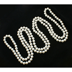 White Glass Pearl Beaded Necklaces, 3 Layer Necklaces, White, Necklace: about 58 inch long, Beads: about 8mm in diameter
