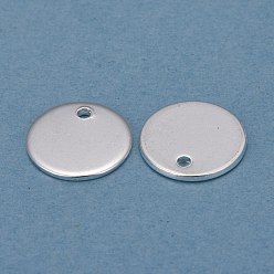 Plata 304 encantos de acero inoxidable, estampar etiqueta en blanco, plano y redondo, plata, 12x1 mm, agujero: 1.2 mm