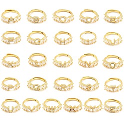 Real 18K Gold Plated 26Pcs 26 Style Initial Letter A~Z Clear Cubic Zirconia Adjustable Rings Set, Brass Alphabet Rings for Women, Lead Free & Cadmium Free, Real 18K Gold Plated, US Size 5 3/4(16.3mm), 1Pc/style