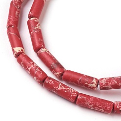 Brique Rouge Brins de perles de jaspe impérial synthétiques, teint, colonne, firebrick, 13~15x4.5mm, Trou: 1mm, Environ 28~29 pcs/chapelet, 14.96 pouce (38 cm)