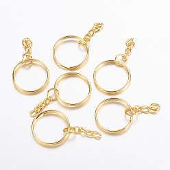 Golden 20Pcs Iron Split Key Rings, with Curb Chains, Keychain Clasp Findings, Golden, 25x2mm