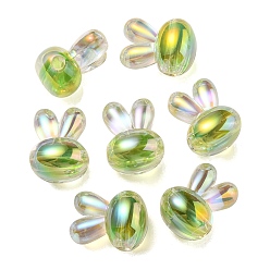 Green Yellow UV Plating Rainbow Iridescent Acrylic Beads, Two Tone Bead in Bead, Rabbit Head, Green Yellow, 20x15x13mm, Hole: 3mm