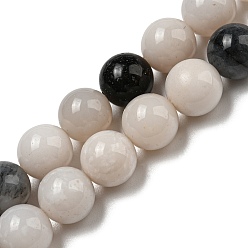 Natural Agate Natural Agate Beads Strands, Round, White and Black, 8mm, Hole: 0.7mm, about 48~49pcs/strand, 15.51~15.83''(39.4~40.2cm)