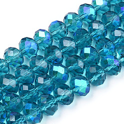 AceroAzul Abalorios de vidrio electrochapa, medio arco iris chapado, facetados, Rondana plana, acero azul, 8x6 mm, agujero: 1 mm, sobre 65~68 unidades / cadena, 15.7~16.1 pulgada (40~41 cm)
