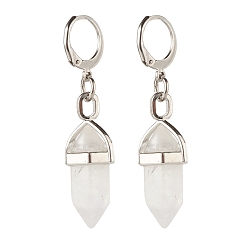 Cristal de Quartz Boucles d'oreilles pendantes en cristal de quartz naturel bullet pour fille femmes, avec 304 accessoires en acier inoxydable, 46mm, pin: 0.6 mm