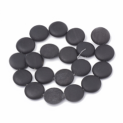 Piedra Negra Cuentas de piedras naturales negras hebras, plano y redondo, 19~20x6.5~7 mm, agujero: 1 mm, sobre 20 unidades / cadena, 15.15 pulgada