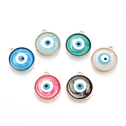 Mixed Color Epoxy Resin Enamel Pendants, Evil Eye Charms, with Rack Plating Light Gold Tone Alloy Open Back Bezel, Cadmium Free & Nickel Free & Lead Free, Mixed Color, 18.5x16x2.5mm, Hole: 1.2mm