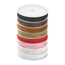 Mixed Color 8 Rolls 8 Colors Waxed Cotton Cords, Multi-Ply Round Cord, Macrame Artisan String for Jewelry Making, Mixed Color, 1mm, about 7 Yards(6.8m)/Roll, 1 roll/color