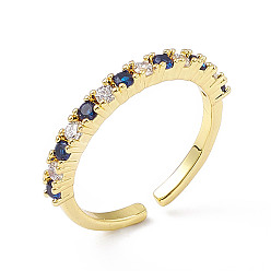 Темно-Синий Открытое кольцо-манжета из кубического циркония, золотые латунные украшения для женщин, темно-синий, внутренний диаметр: 16.6 мм