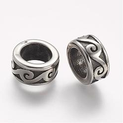 Antique Silver 304 Stainless Steel Beads, Rondelle, Large Hole Beads, Antique Silver, 13x6.5mm, Hole: 8.5mm