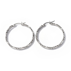 Stainless Steel Color 304 Stainless Steel Flat Hoop Earrings for Women, Stainless Steel Color, 36.5x35x4.5mm, Pin: 0.7x0.9~1.4mm