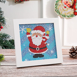 Santa Claus Kits de cadre photo de peinture au diamant diy, y compris éponge, strass de résine, stylo collant diamant, plaque de plateau et pâte à modeler, motif de père noël, 150x150mm