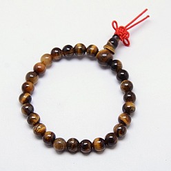 Verge D'or Foncé Bouddhiste bijoux de perles de mala bracelets tigre naturel bracelets élastiques des yeux, bracelets de perles de pierres précieuses rondes unisexes, verge d'or noir, 50x6mm