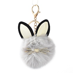Gris Foncé Porte-clés pendentif chat en fausse fourrure, Ornement de porte-clés en alliage de ton doré chaton mignon, gris foncé, 15x8 cm