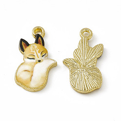 Moccasin Painted Alloy Pendants, Fox Charm, Cadmium Free & Nickel Free & Lead Free, Golden, Moccasin, 19.5x11.5x2mm, Hole: 1.5mm