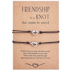 Stainless Steel Color 2Pc 2 Style 430 Stainless Steel Knot Heart Link Bracelets Set, Match Couple Adjustable Bracelets for Best Friends Couple Family, Stainless Steel Color, 7-1/8 inch(18cm), 1Pc/style