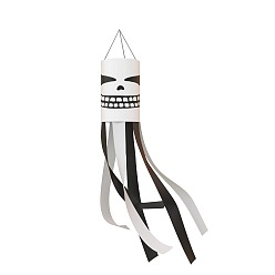 White Polyester Halloween Theme Column Windsock Flag, for Ghost Festival Outdoor Banner Decorations, White, 1000mm