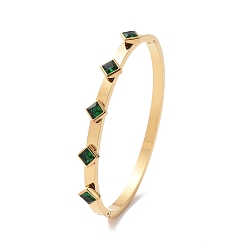 Vert Bracelet jonc à charnière losange zircone cubique, plaqué or 304 bijoux en acier inoxydable pour femmes, verte, diamètre intérieur: 2-1/4 pouce (5.8 cm)