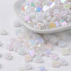Blanc Perles acryliques transparentes, cœur, blanc, 8x8x3mm, Trou: 1.5mm, environ2800 pcs / 500 g