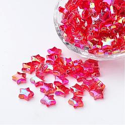 Rouge Perles acryliques transparentes écologiques, étoiles, rouge, couleur ab , environ 10 mm de diamètre, épaisseur de 4mm, trou: 1.5 mm. environ 2140 pcs / 500 g