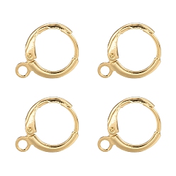 Real 18K Gold Plated Brass Huggie Hoop Earring Findings, with Horizontal Loops, Long-Lasting Plated, Lead Free & Nickel Free, Real 18K Gold Plated, 12 Gauge, 14.7x11.7x2mm, Hole: 1.8mm