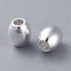 Plata 201 bolas de acero inoxidable, barril, plata, 6x5 mm, agujero: 2 mm