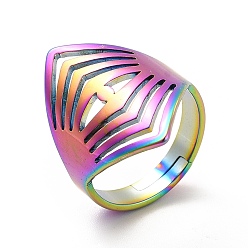 Rainbow Color Ion Plating(IP) 201 Stainless Steel Wide Eye Adjustable Ring for Women, Rainbow Color, US Size 6(16.5mm)