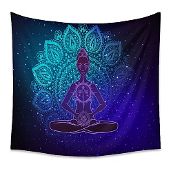 Bleu Moyen  Yoga méditation trippy polyester tenture murale tapisserie, tapisserie psychédélique pour la décoration du salon de la chambre, rectangle, bleu moyen, 1000x1500mm