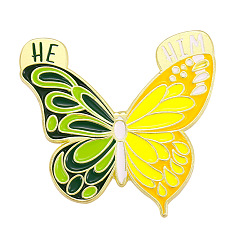 Jaune Broches en alliage thème printemps, épinglette papillon en émail, pour les vêtements de sac à dos, or, jaune, 28x30mm
